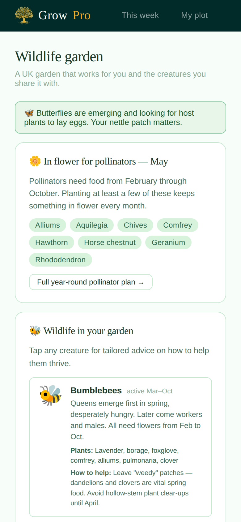 Grow Pro wildlife garden on phone